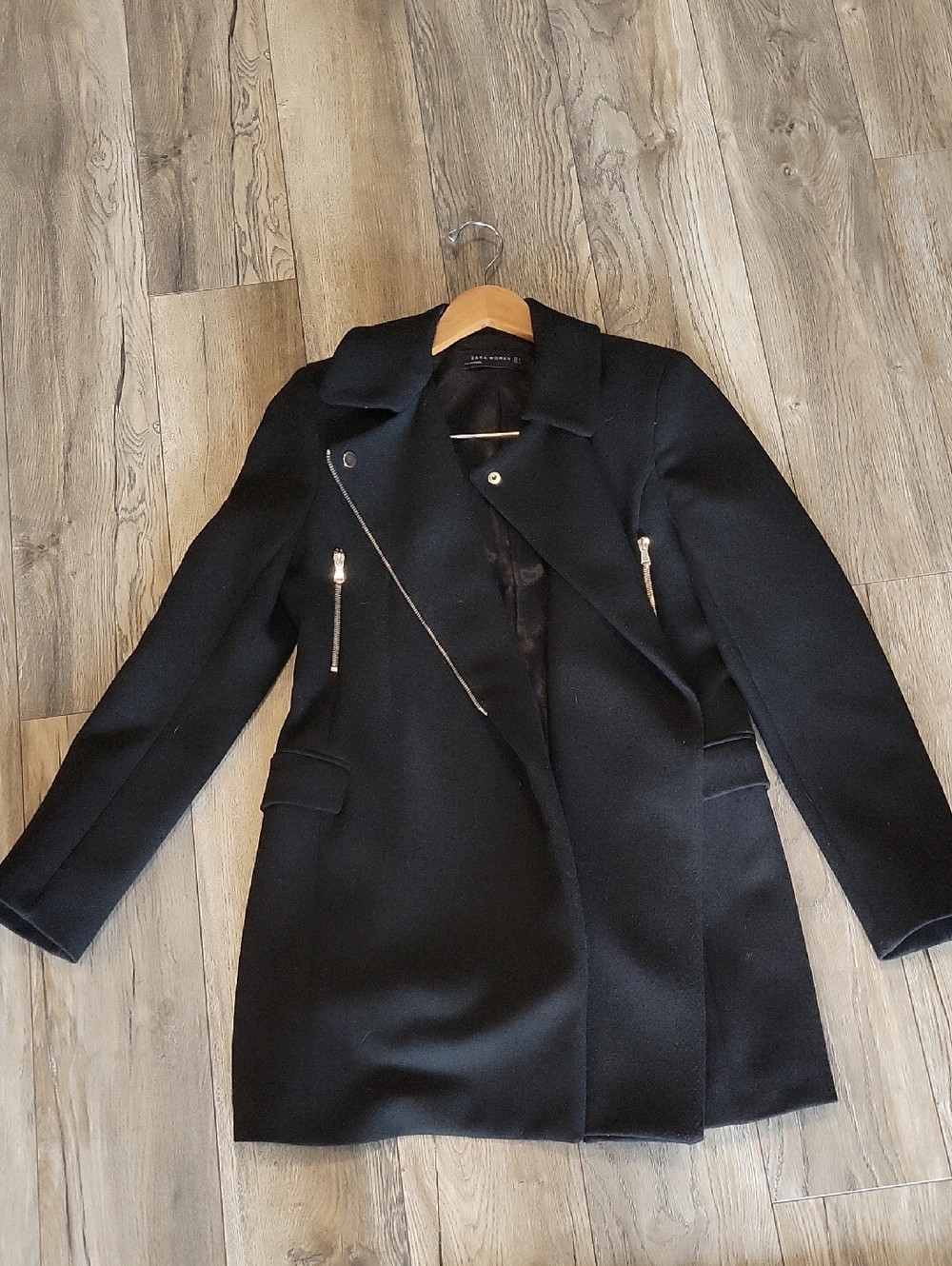 Zara Black Asymmetric Zip Pea Coat